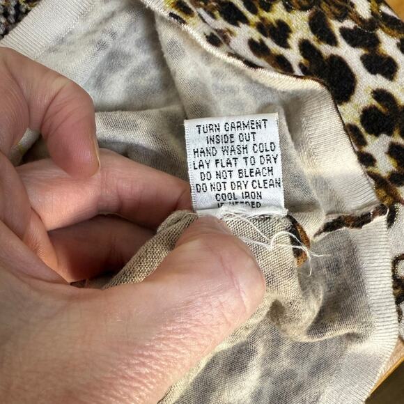 CACHE Y2K Leopard Print Chain Rhinestone Embellished Lightweight Sweater, Size S - Picture 5 of 7